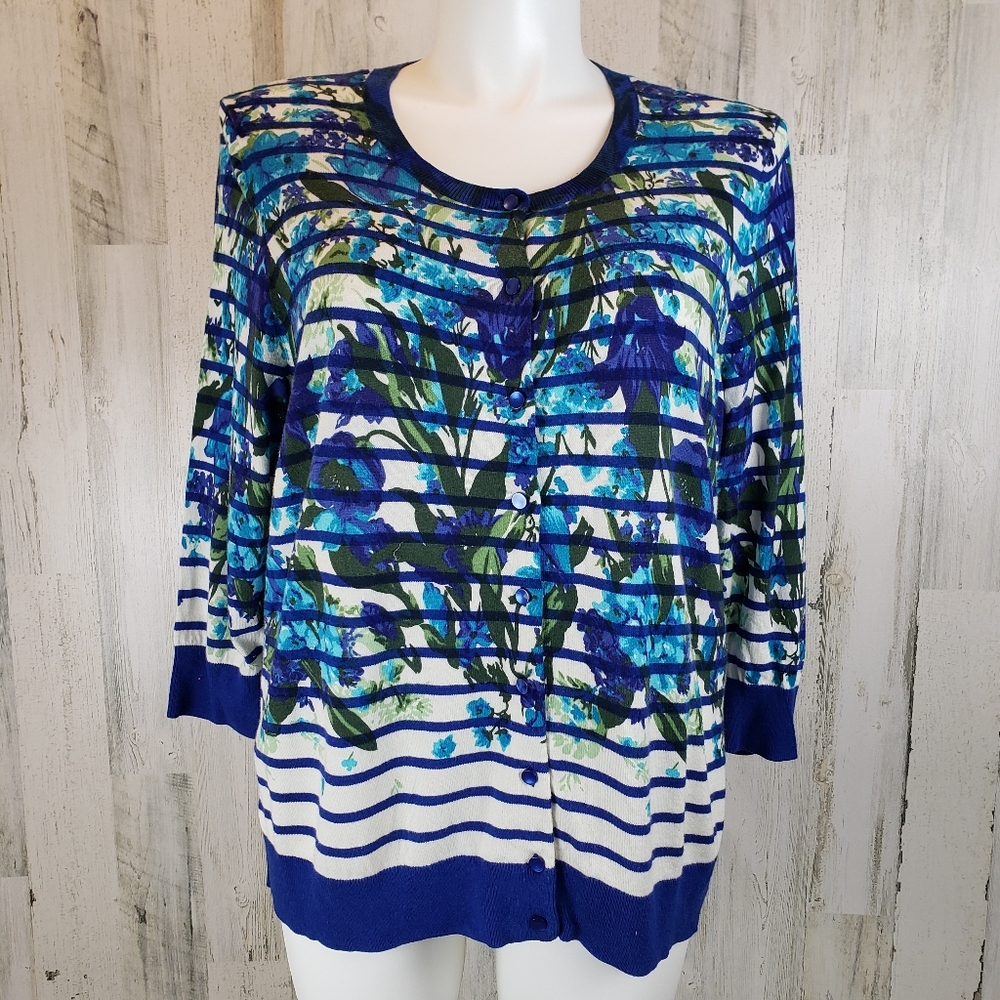 Talbots Blue and White Striped Cardigan Sz 2X